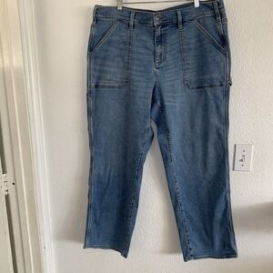 Lands' End Women's 18W‎ Carpenter Jeans Blue Denim Utility Workwear Straight Leg